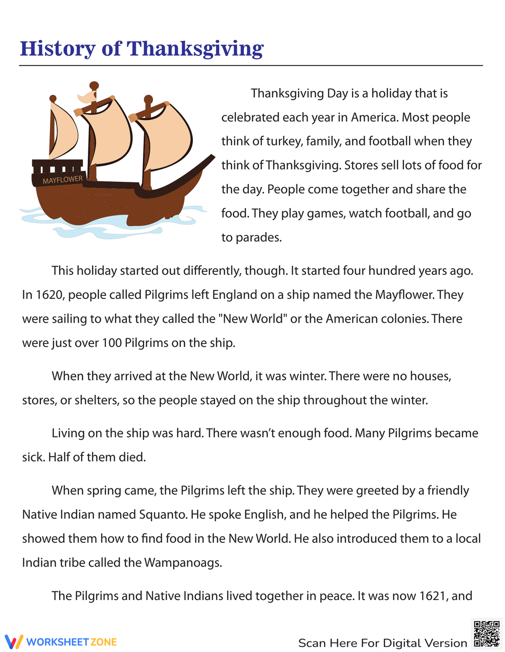 Grade 5 Thanksgiving Worksheets &amp;amp; Printable intended for The History of Thanksgiving Worksheet