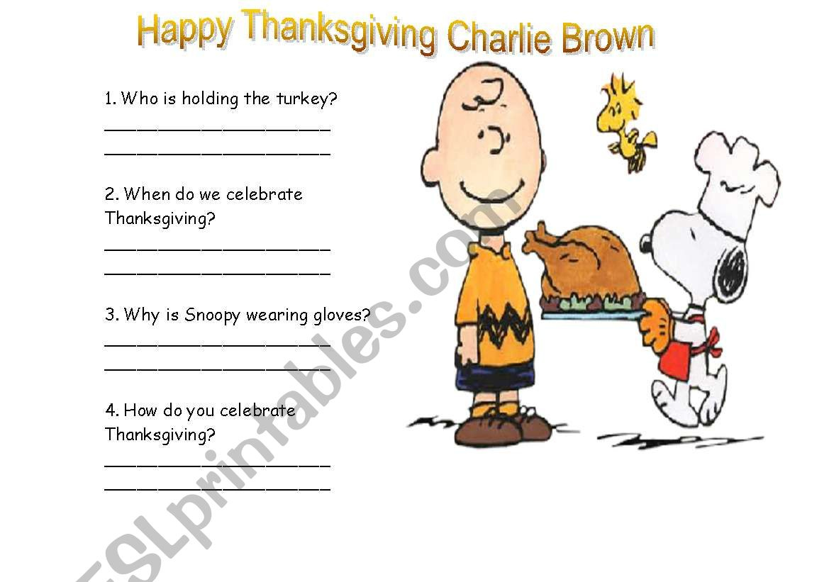 Happy Thanksgiving Charlie Brown - Esl Worksheethschneider throughout A Charlie Brown Thanksgiving Worksheet