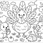 Happy Turkey And His Autumn Friends   Thanksgiving Coloring Pages Pertaining To Coloring Worksheets For Thanksgiving