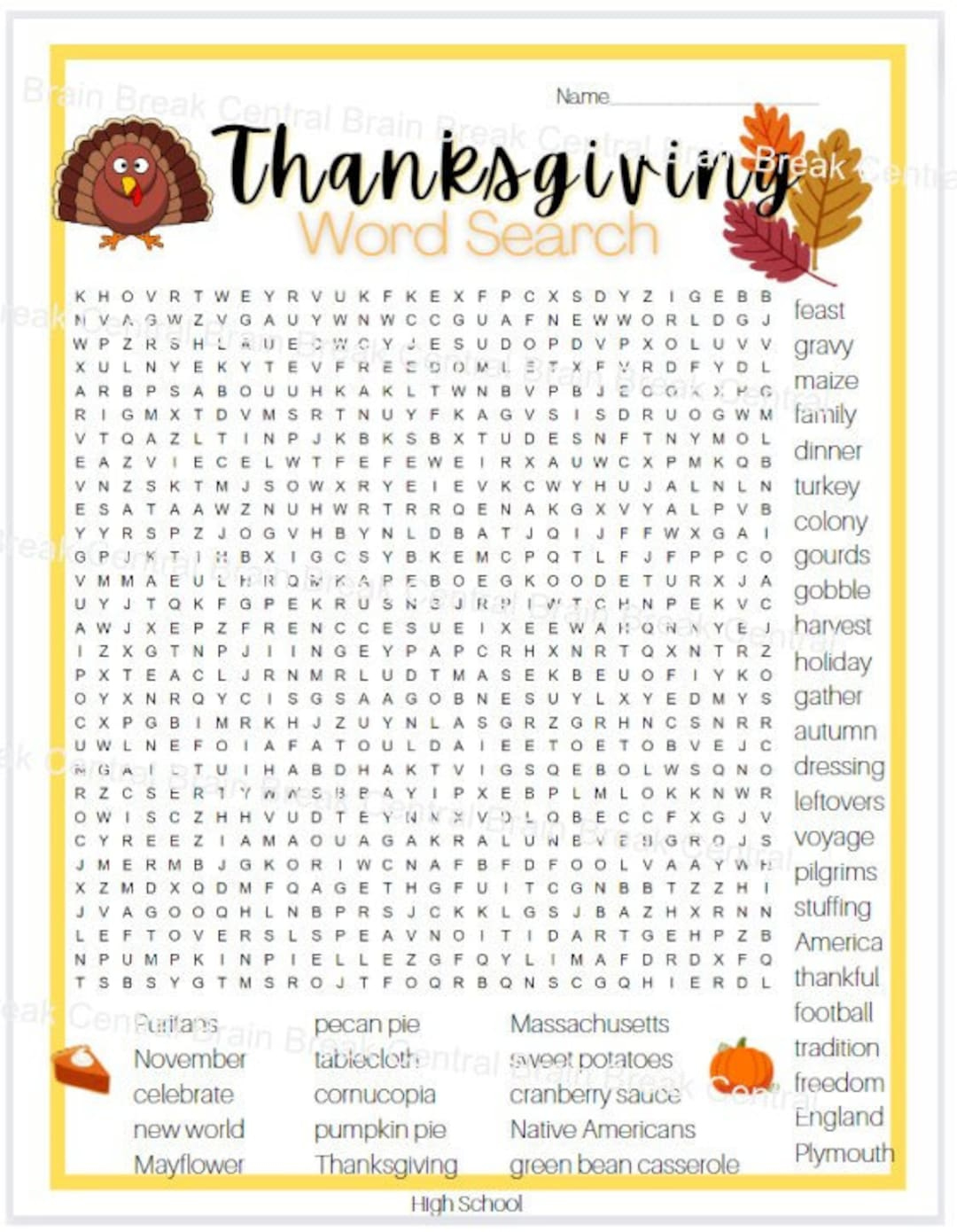 High School Thanksgiving Word Search With Answer Key, Printable regarding Thanksgiving Word Search Super Teacher Worksheets