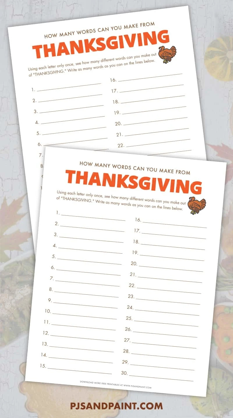 How Many Words Can You Make Out Of Thanksgiving - Free Printable with How Many Words Can You Make Out Of Thanksgiving Worksheet