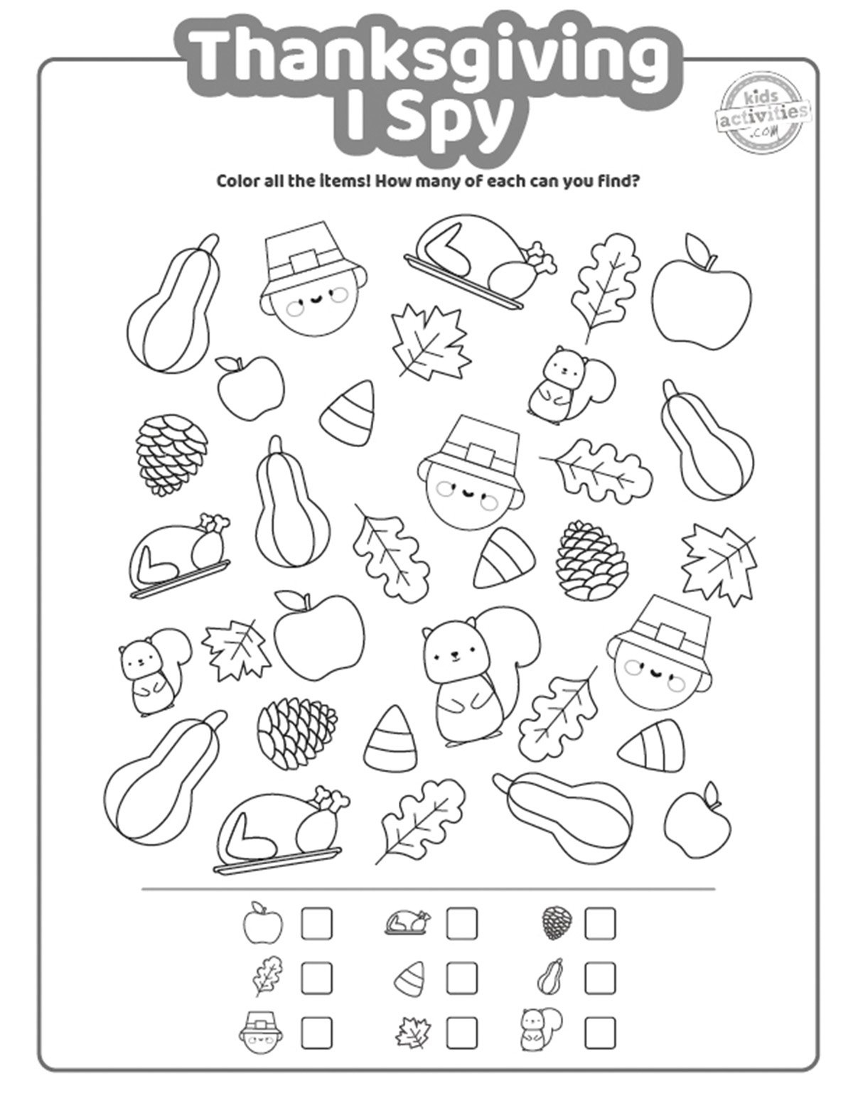 I Spy Thanksgiving Worksheets For Kids Of All Ages | Kids with Free Printable Preschool Thanksgiving Worksheets