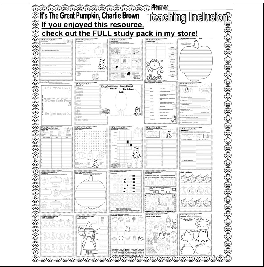 It&amp;#039;S The Great Pumpkin Charlie Brown Halloween Word Search Scene within A Charlie Brown Thanksgiving Math Worksheet Answers