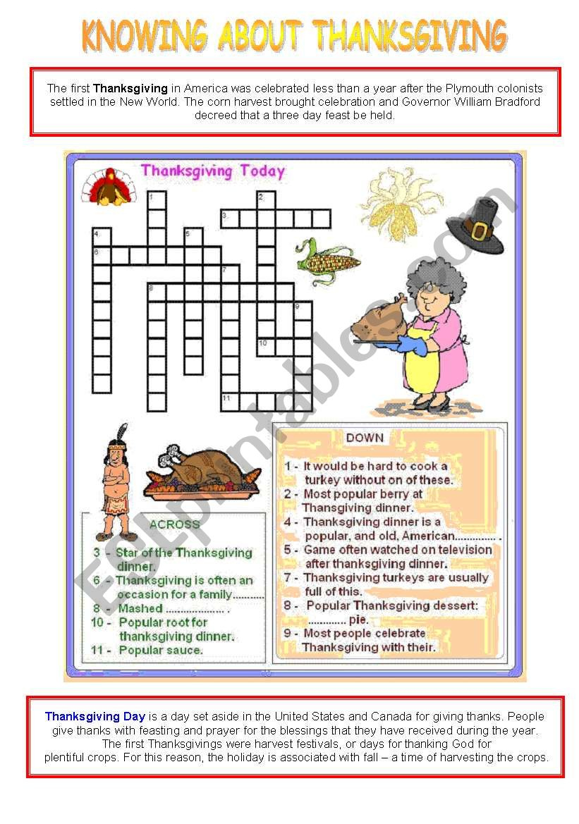 Knowing About Thanksgiving - Activity 1 - Esl Worksheetvenezababi within Thanksgiving Around The World Worksheet