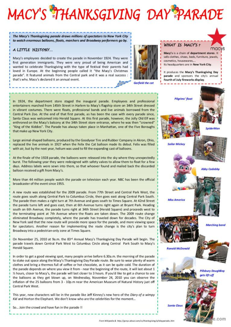 Macy&amp;#039;S Thanksgiving Day Parade Readi…: English Esl Worksheets Pdf within Macy&amp;amp;#039;s Thanksgiving Day Parade Worksheet