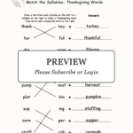 Match The Syllables: Thanksgiving Words   Enchanted Learning Inside Thanksgiving Syllables Worksheet
