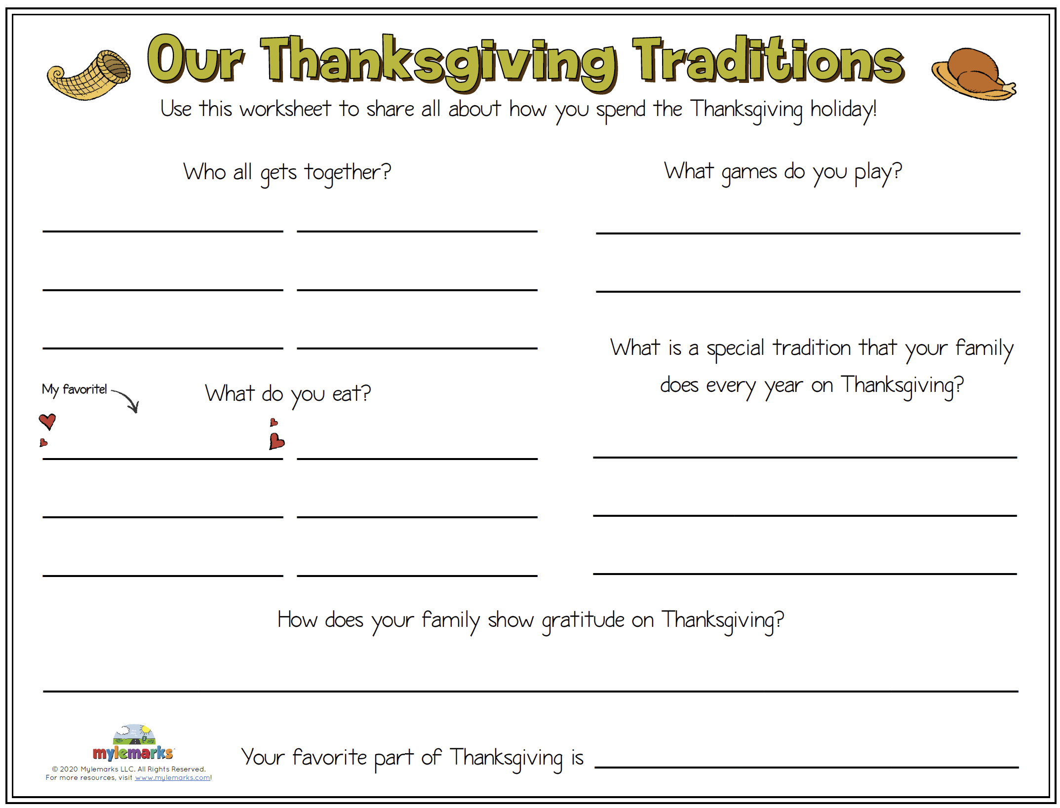 Our Thanksgiving Traditions [F] within Thanksgiving Therapy Worksheets