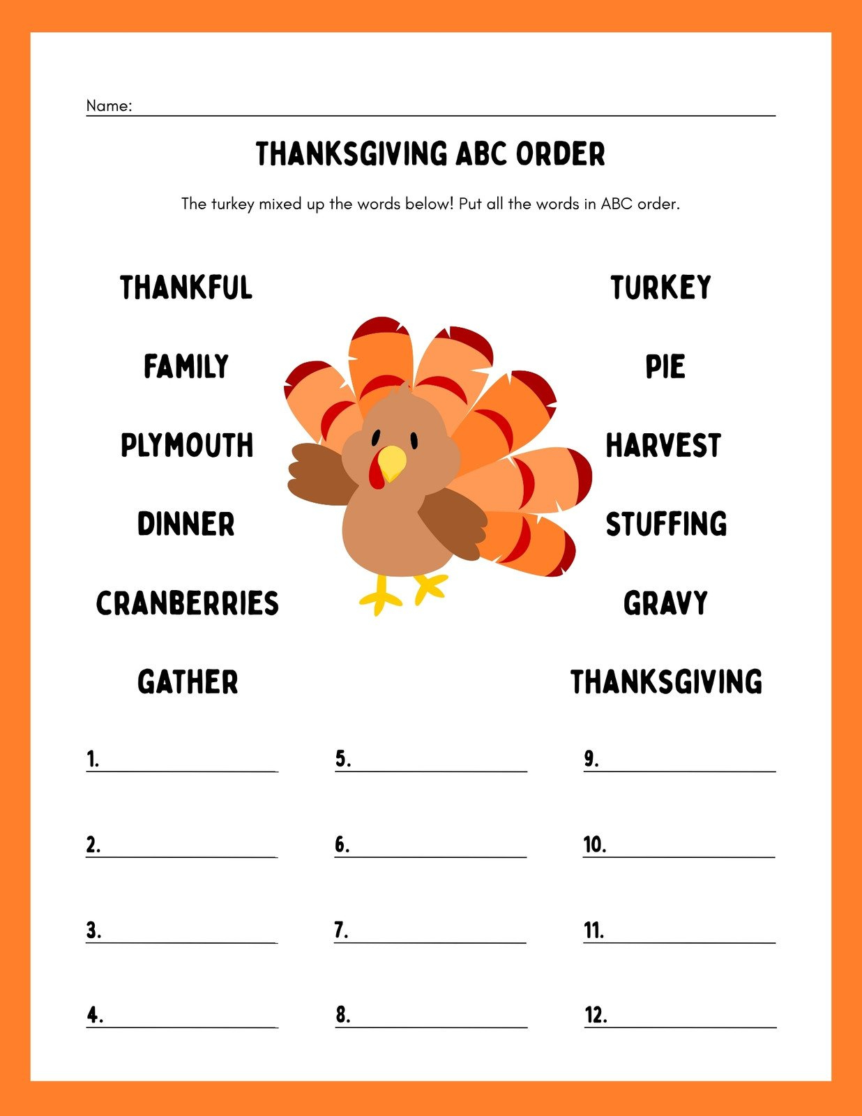 Page 6 - Free Printable Thanksgiving Worksheet Templates | Canva within Thanksgiving ABC Order Worksheets