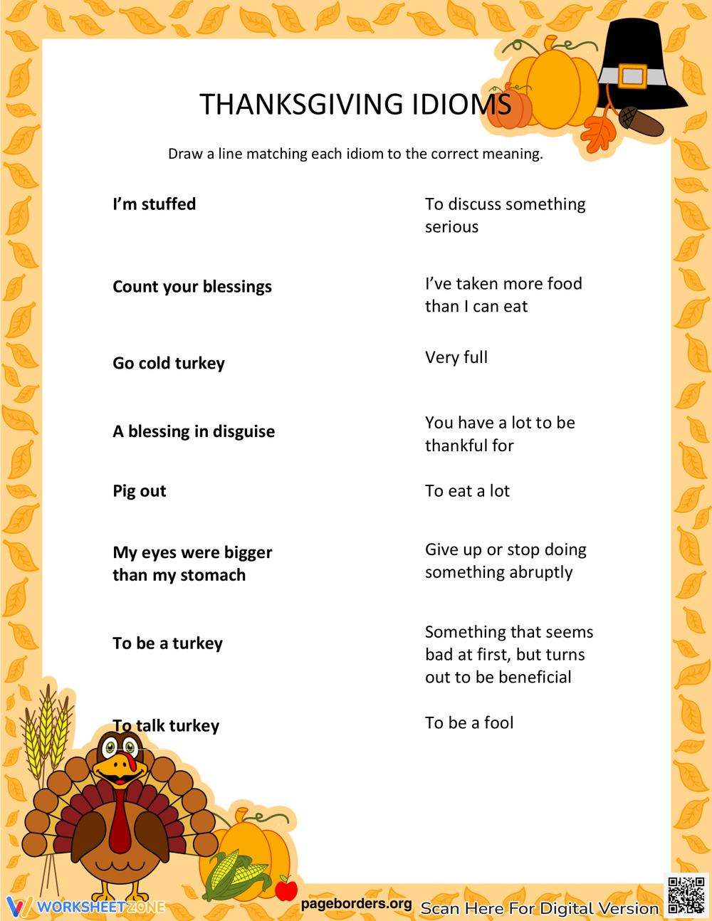 Printable Grade 6 Thanksgiving Idioms Worksheets Worksheets pertaining to Thanksgiving Idioms Worksheet