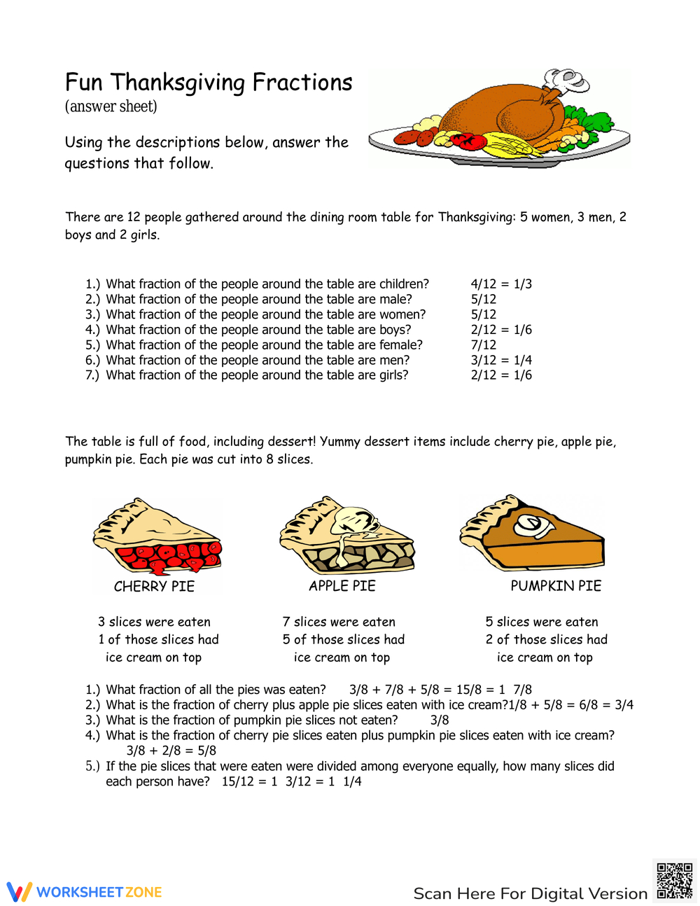 Printable Thanksgiving Fraction Worksheets Worksheets in Thanksgiving Fractions Worksheets