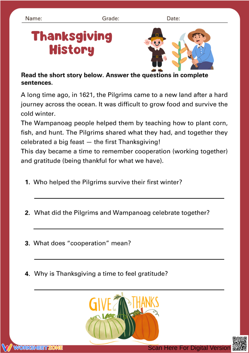 Printable Thanksgiving History Worksheets with regard to The Real Story Of Thanksgiving History Channel Worksheet