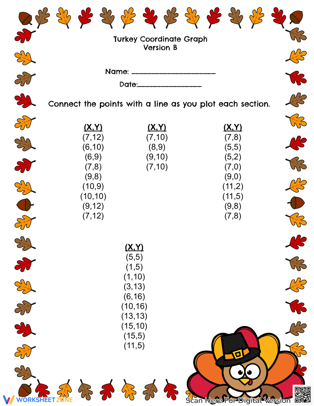 Printable Thanksgiving Plotting Point Worksheets Worksheets intended for Thanksgiving Graph Worksheets