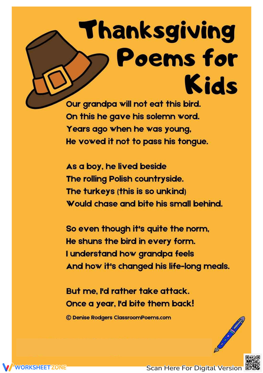 Printable Thanksgiving Poems For Kids Worksheets regarding Thanksgiving Poem Worksheet