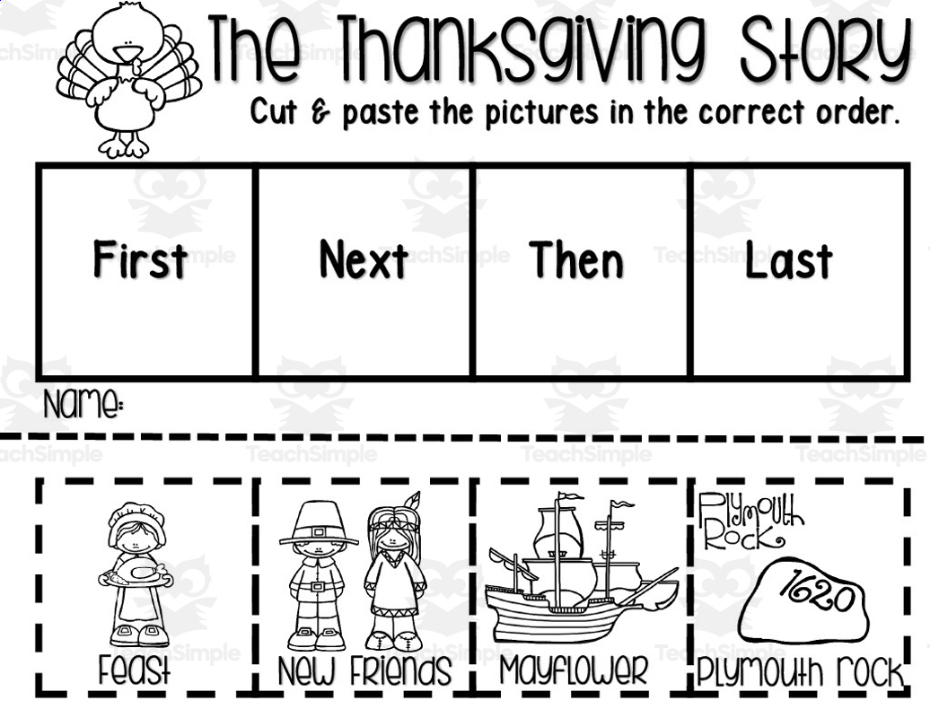 Sequence The Thanksgiving Story Activity in First Thanksgiving Worksheets