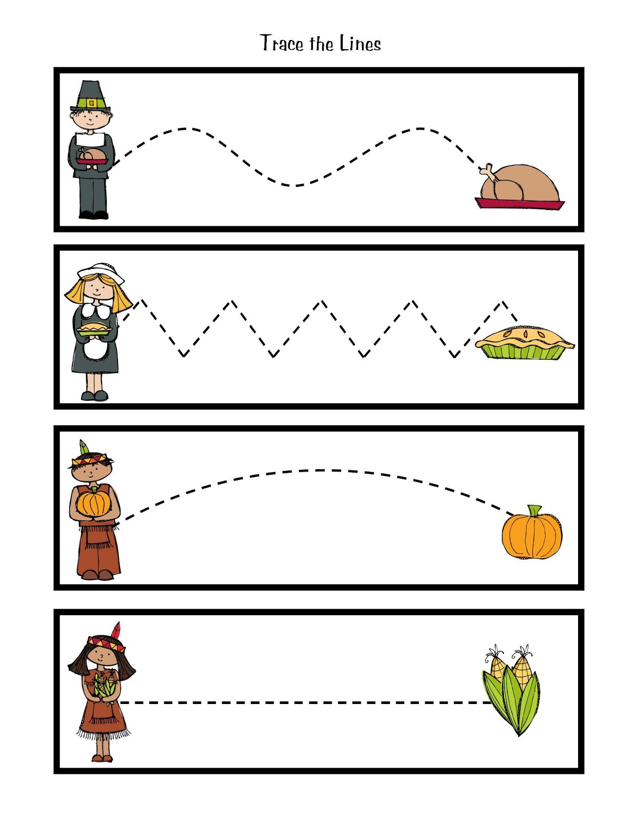 Shape Hopscotch for Thanksgiving Tracing Worksheets Preschool