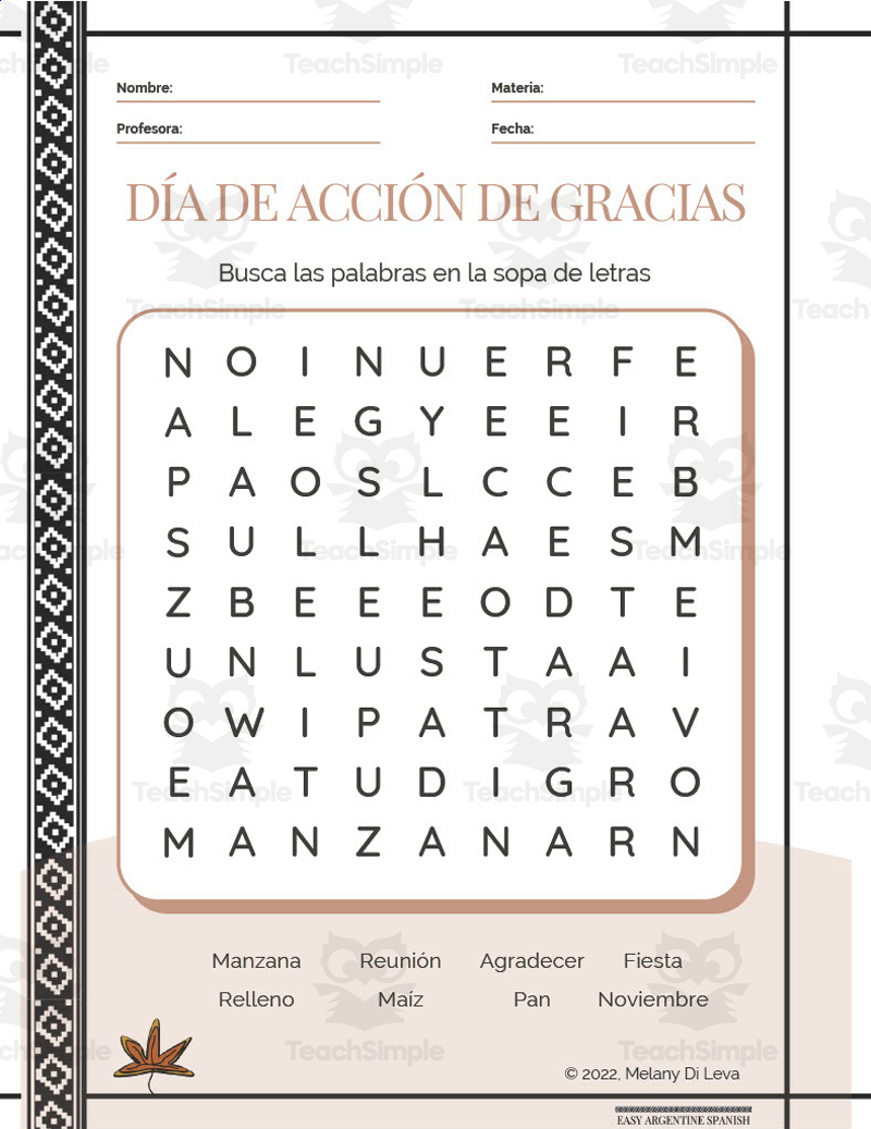 Spanish: Thanksgiving Day Word Search Packet regarding Thanksgiving In Spanish Worksheets
