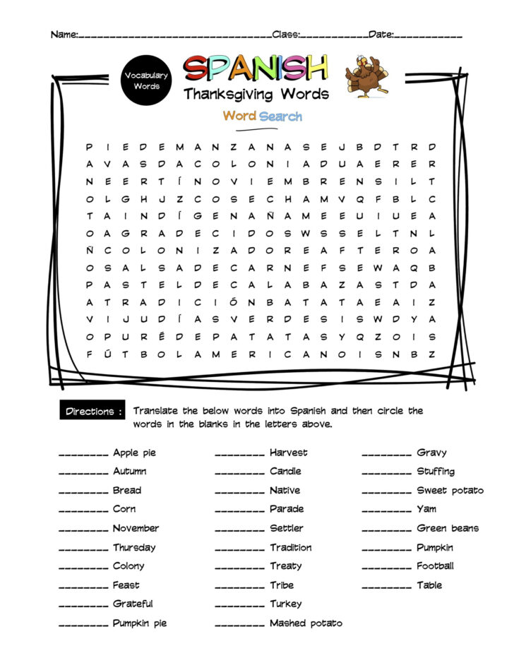 Thanksgiving Spanish Worksheets