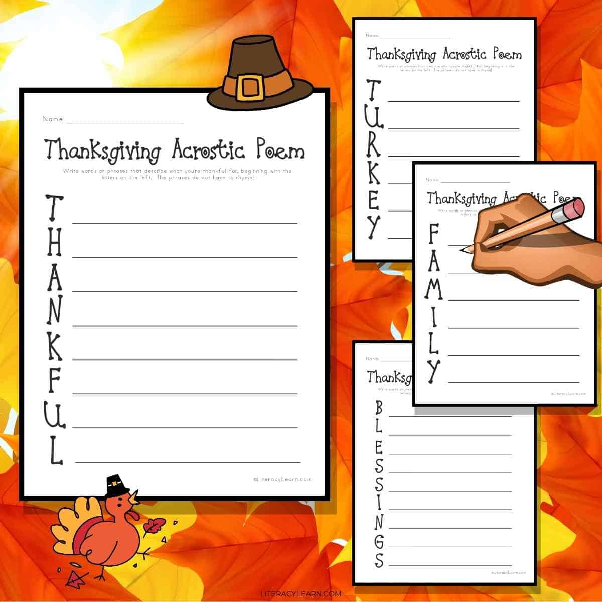 Thanksgiving Acrostic Poems - 4 Free Printables - Literacy Learn in Thanksgiving Acrostic Poem Worksheet