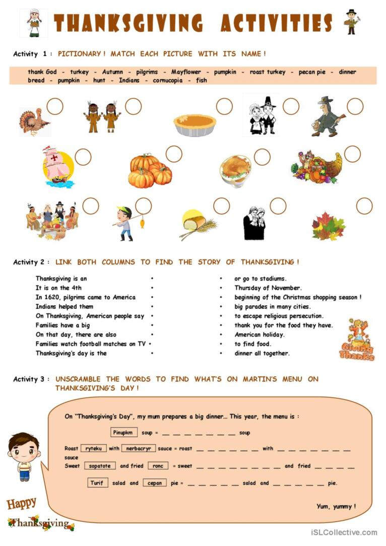 Thanksgiving Activities: English Esl Worksheets Pdf &amp;amp; Doc for Thanksgiving English Worksheets