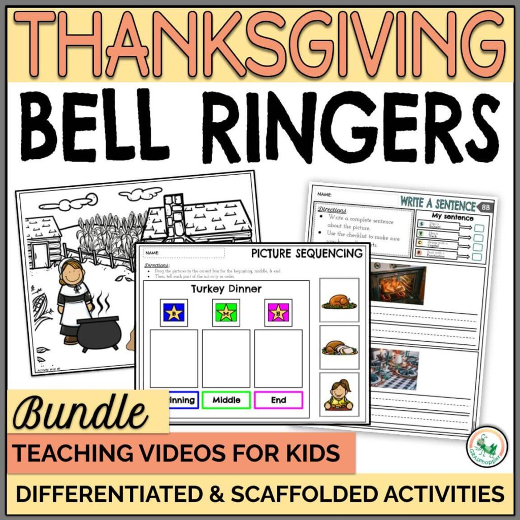 Thanksgiving Bell Ringer Activity Bundle With Sentence Writing in Thanksgiving Sequencing Worksheet