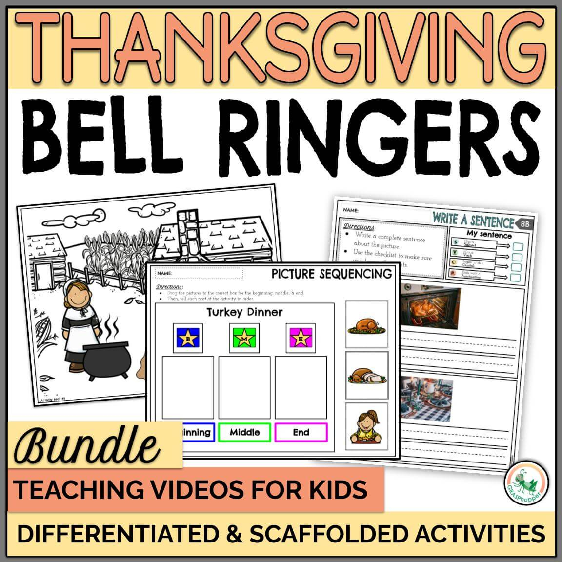 Thanksgiving Bell Ringer Activity Bundle With Sentence Writing with Thanksgiving Sequencing Worksheets
