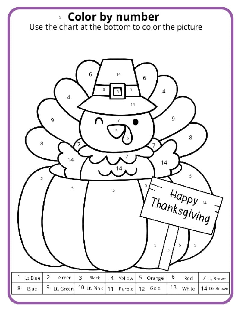 Thanksgiving Colornumber Pages - K12 Math Worksheets inside Math Worksheets Thanksgiving