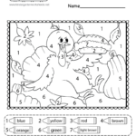 Thanksgiving Colornumber Worksheet   Free Printable, Digital For Thanksgiving Worksheets Free Kindergarten