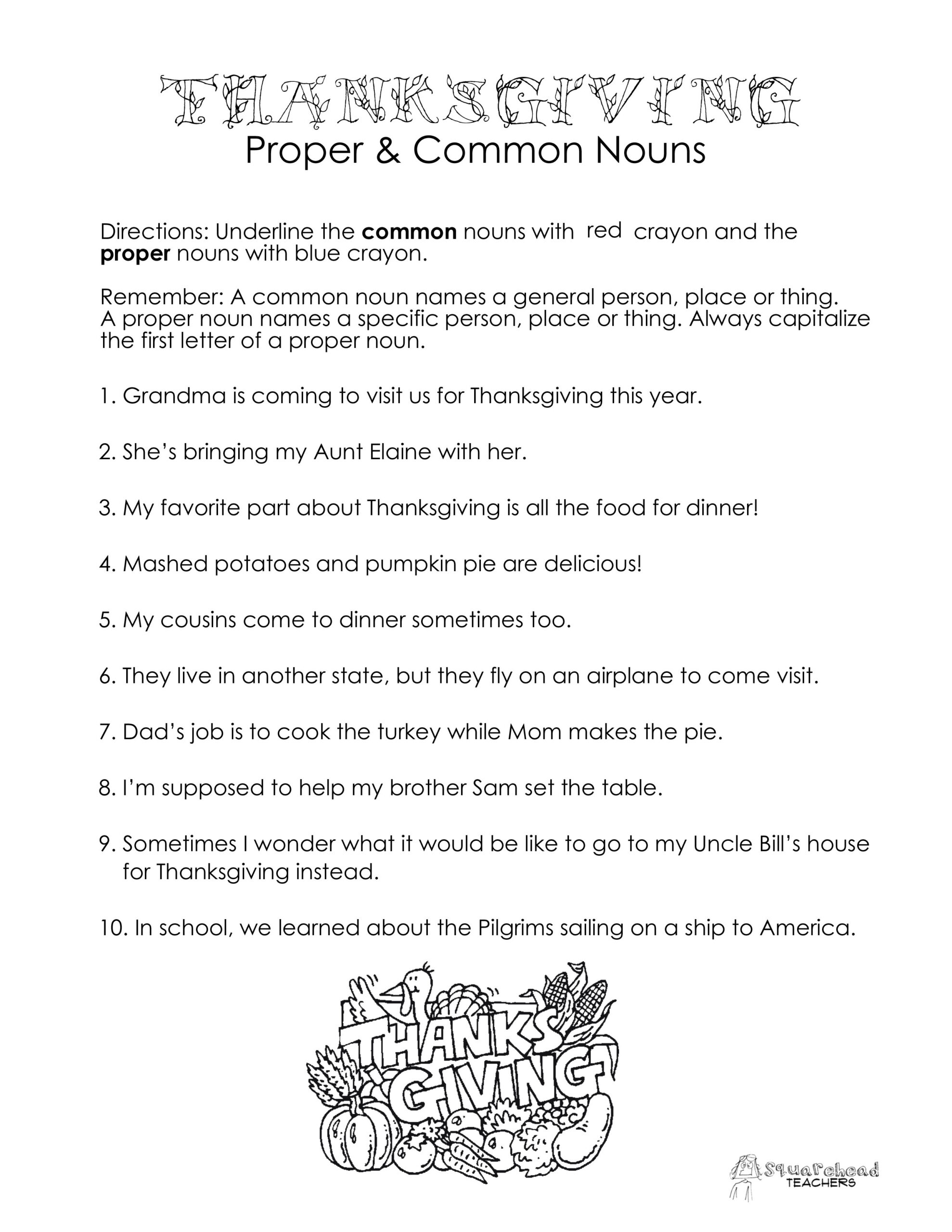Thanksgiving Common Vs. Proper Nouns Worksheet | Squarehead Teachers pertaining to Thanksgiving Nouns Worksheets