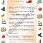 Thanksgiving: Complete The Gaps Reading With All The Main With Regard To Thanksgiving On Thursday Worksheets