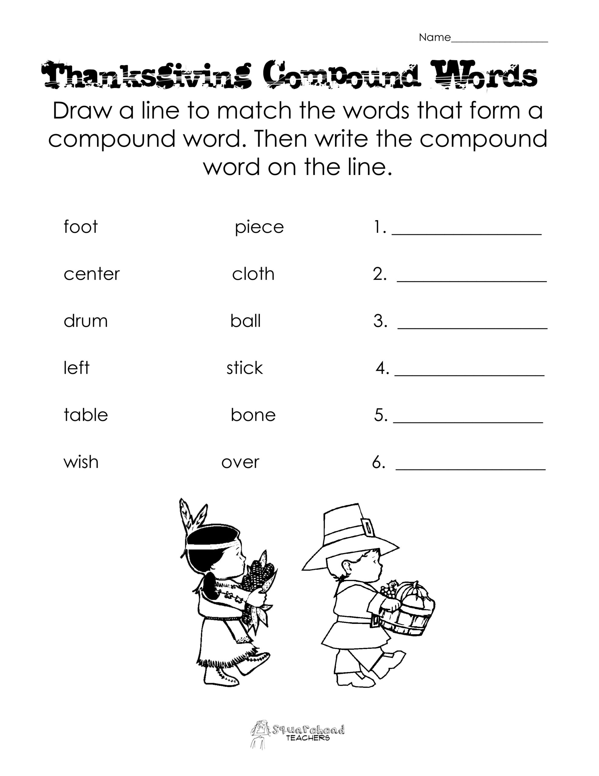 Thanksgiving Compound Words Worksheet | Squarehead Teachers for Thanksgiving Worksheets For 2nd Graders