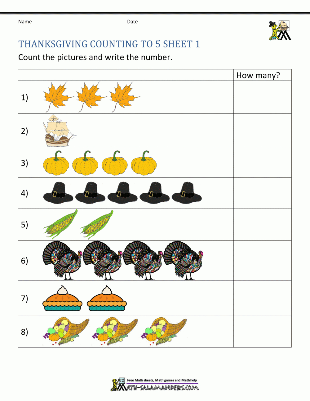 Thanksgiving Counting Worksheets intended for Thanksgiving Number Worksheets