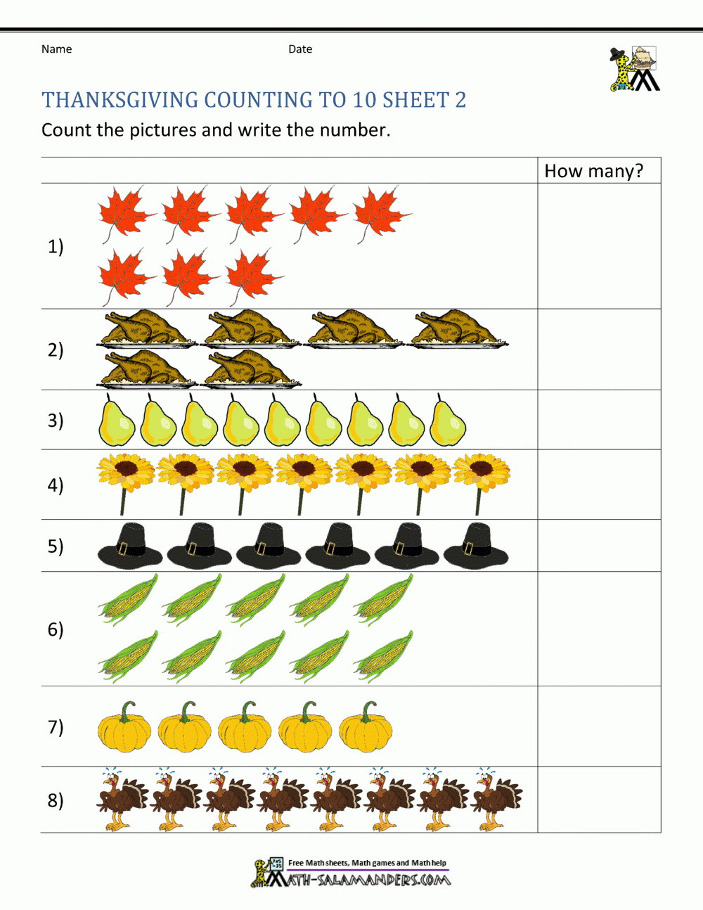 Thanksgiving Counting Worksheets with regard to 7 2 Thanksgiving Worksheet Answers