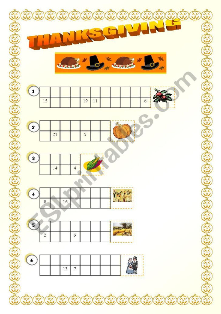 Thanksgiving Cryptogram Worksheet