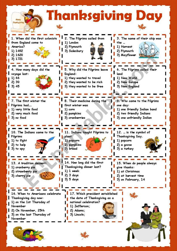 Thanksgiving Facts Worksheet