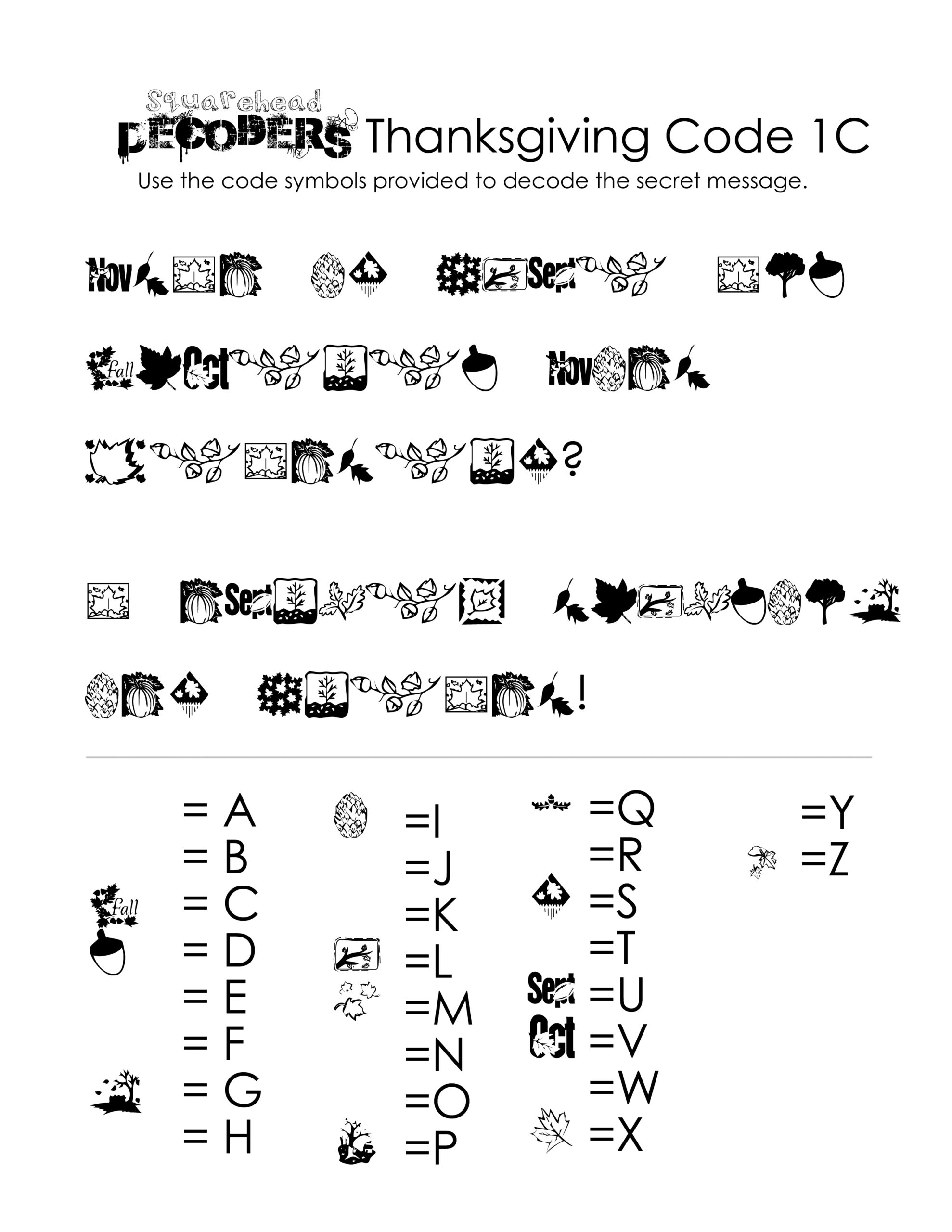 Thanksgiving Decoding Worksheets (Free!) | Squarehead Teachers regarding Thanksgiving Code Worksheet