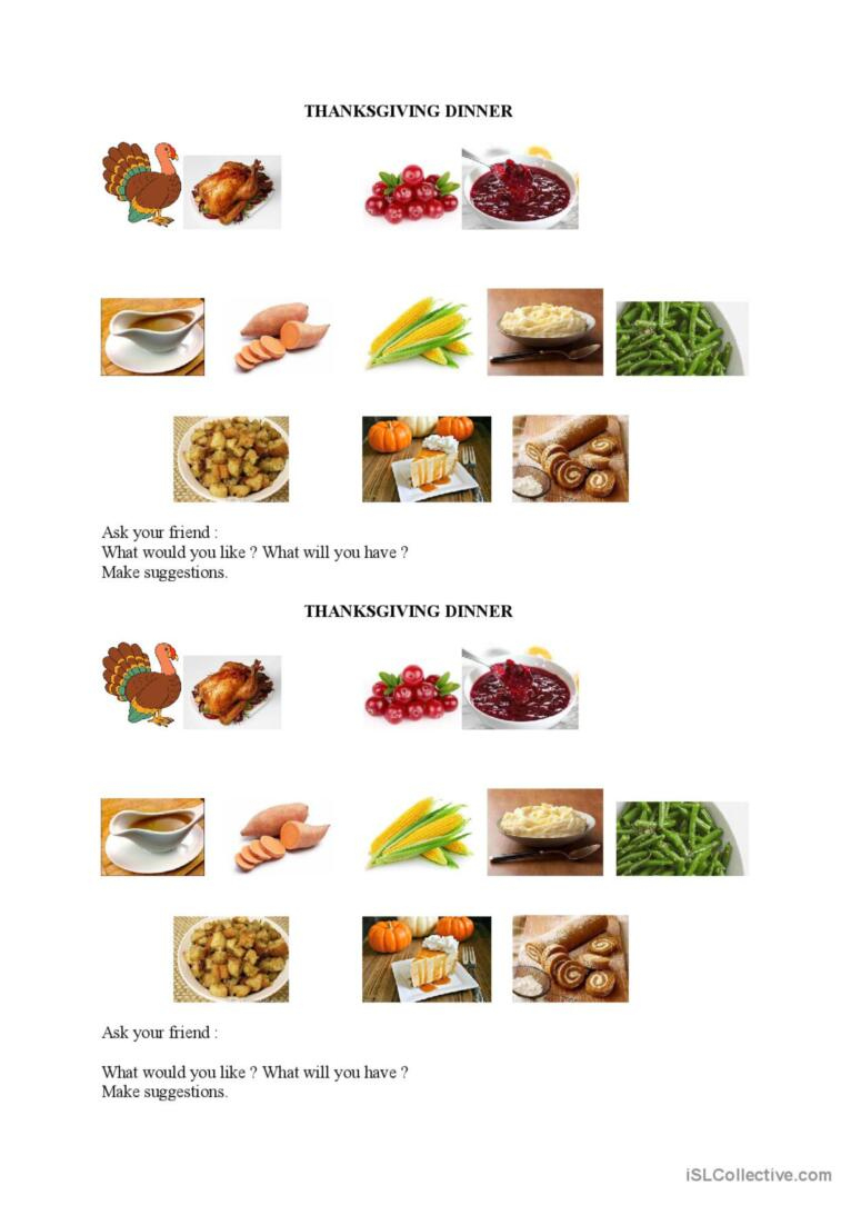 Thanksgiving Dinner Discussion Start…: English Esl Worksheets Pdf in Thanksgiving Dinner Worksheet