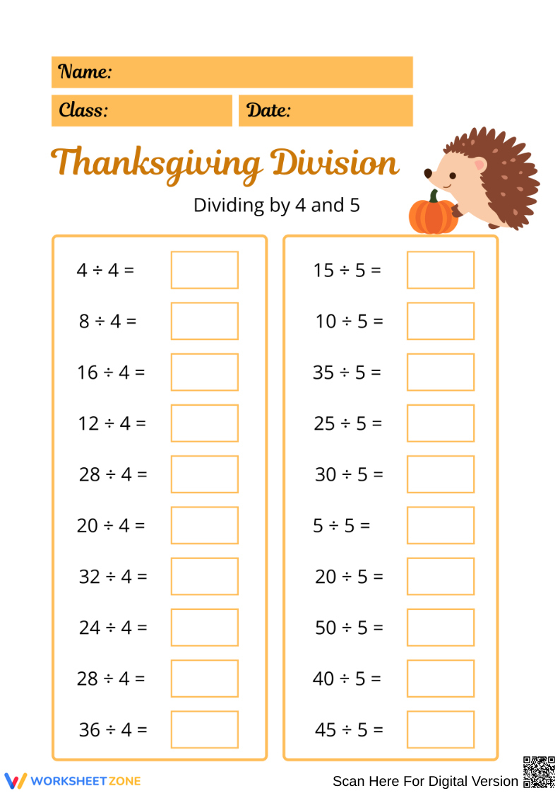 Thanksgiving Division Worksheets &amp;amp; Printable for Division Thanksgiving Worksheets