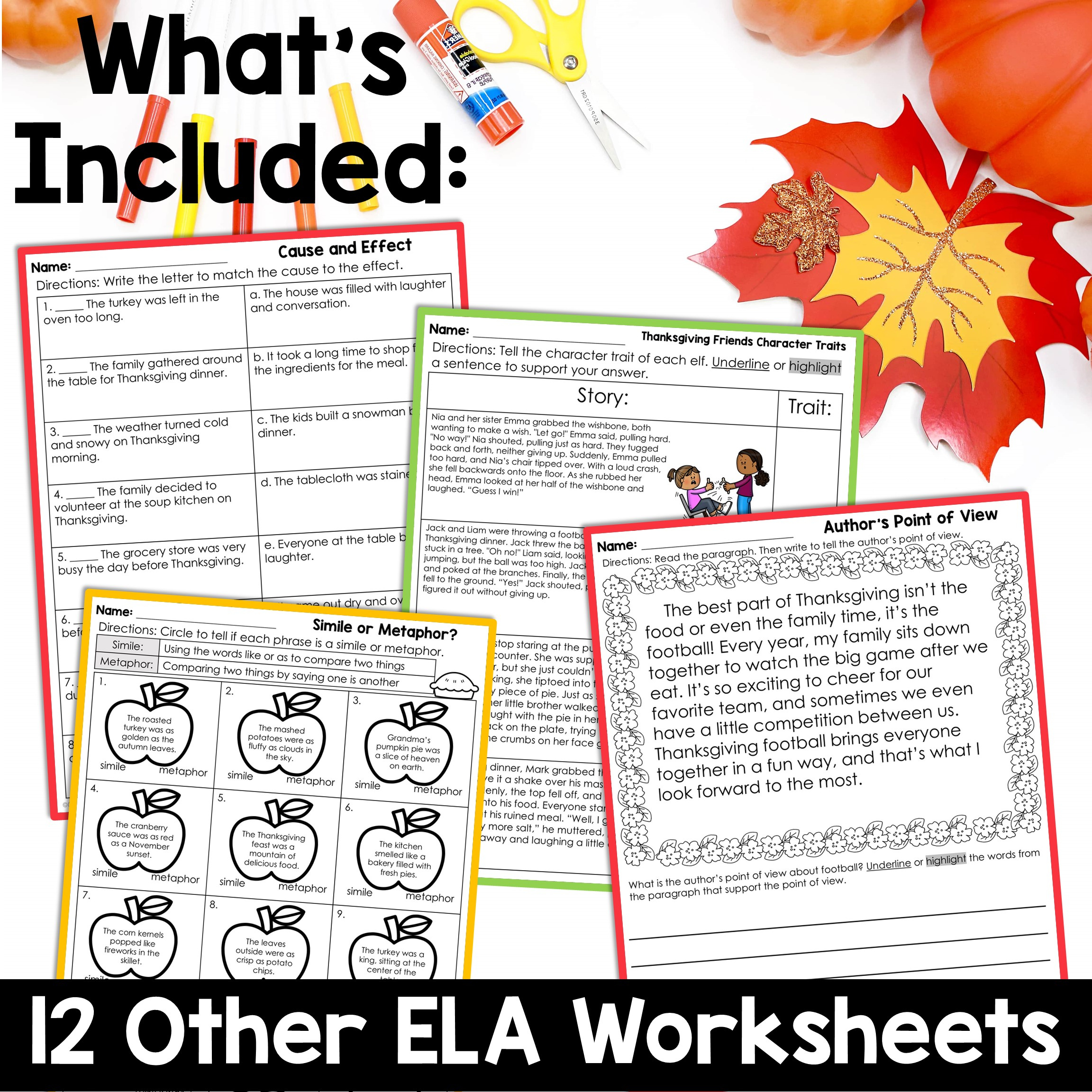 Thanksgiving Ela Worksheets Reading Comprehension Writing Prompts intended for Thanksgiving Cause and Effect Worksheets