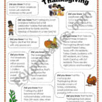 Thanksgiving Facts   Esl Worksheetintothefire Pertaining To Thanksgiving Facts Worksheet