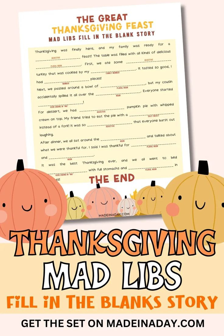 Thanksgiving Fill In The Blanks Story for Fill in the Blank Thanksgiving Worksheets