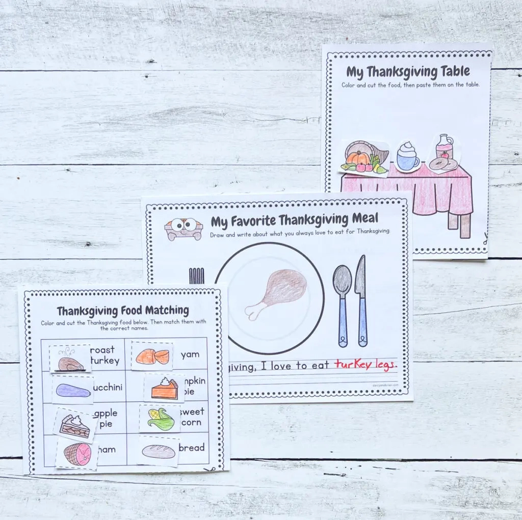 Thanksgiving Food Worksheet | Coloring And Cut Paste Activity with My Thanksgiving Meal Worksheet