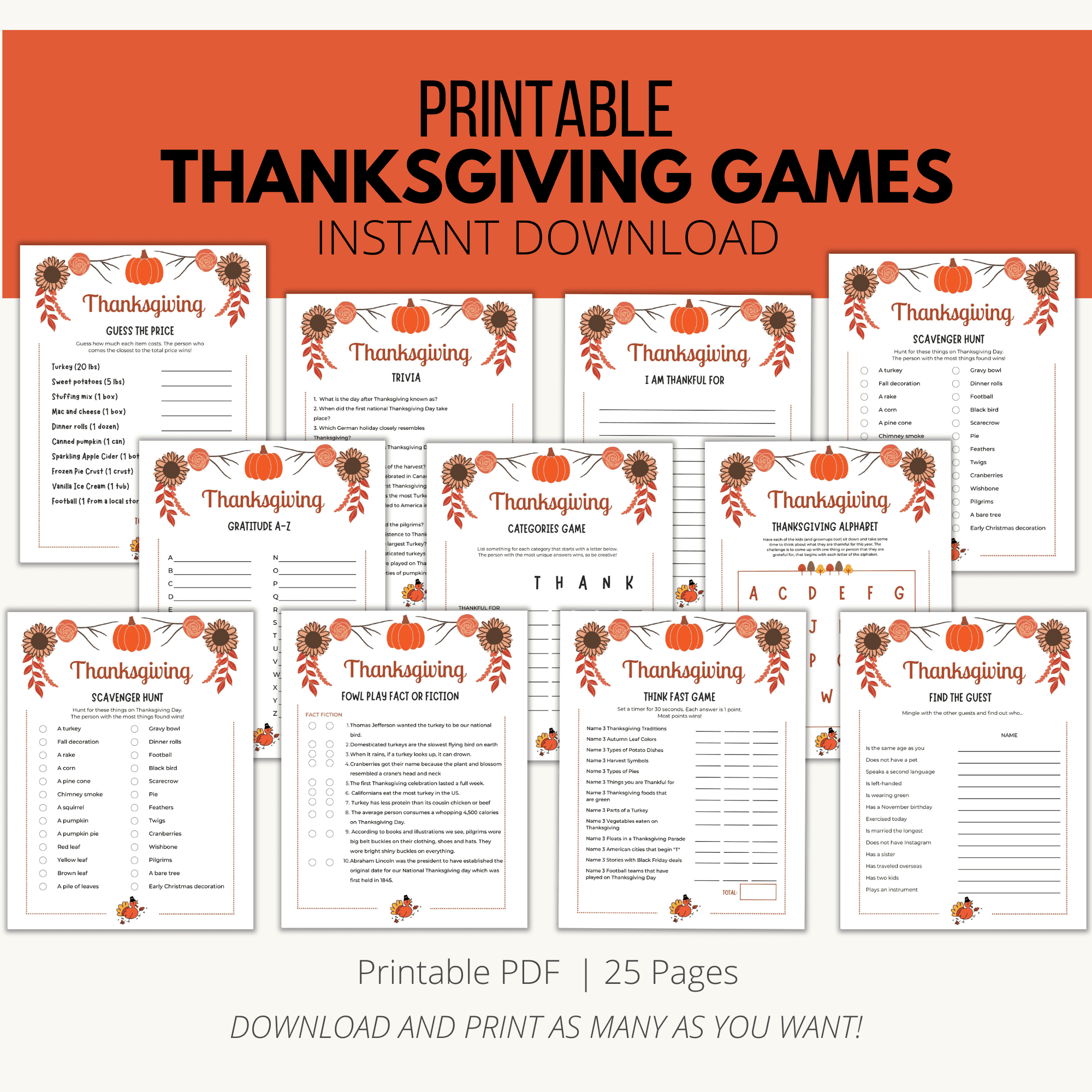 Thanksgiving Games Printable {Downloadable Pdf} pertaining to Thanksgiving Games Worksheets