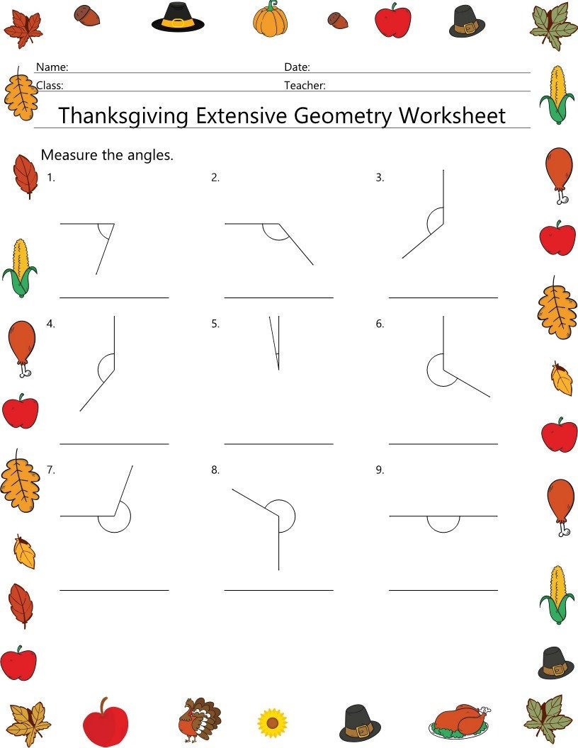 Thanksgiving Geometry Worksheet: Angles, Area, Volume (No Prep) - Etsy with Thanksgiving Geometry Worksheet