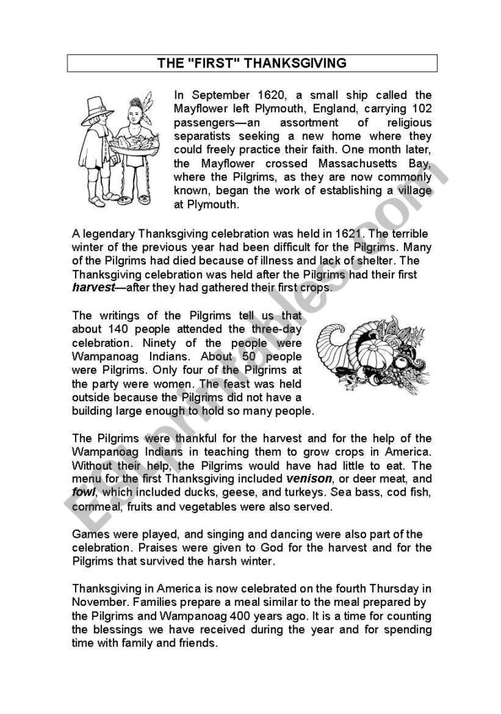 The History of Thanksgiving Worksheet Answers