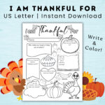 Thanksgiving I Am Thankful For Worksheet Printable For Kids Intended For Thanksgiving Thankful Worksheet