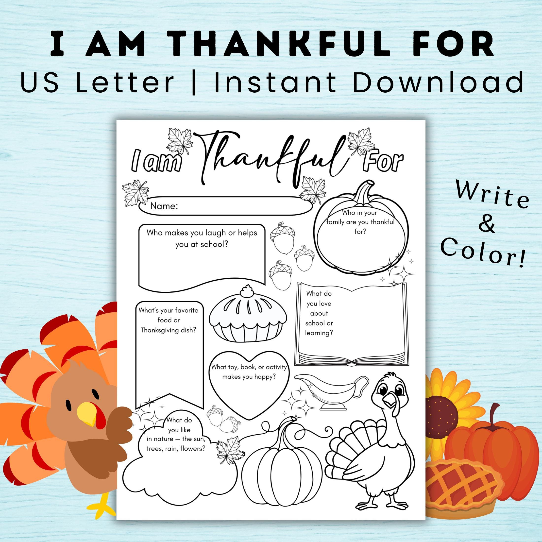 Thanksgiving I Am Thankful For Worksheet Printable For Kids intended for Thanksgiving Thankful Worksheet
