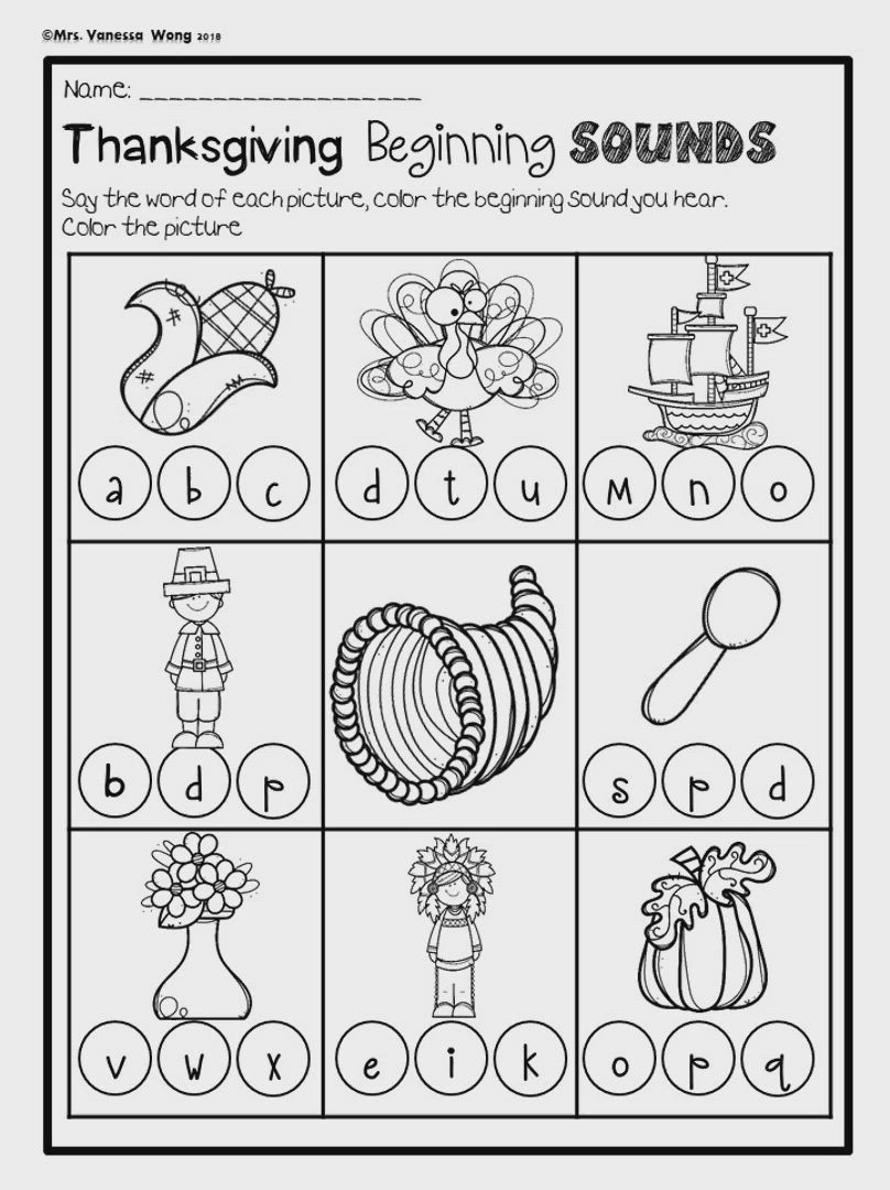Thanksgiving Kindergarten Activities And Worksheets. Math And Literacy No  Prep throughout Thanksgiving Beginning Sounds Worksheet