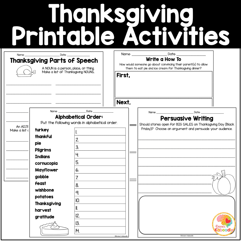 Thanksgiving Literacy Activities: Language Arts Worksheets pertaining to Thanksgiving Language Arts Worksheets