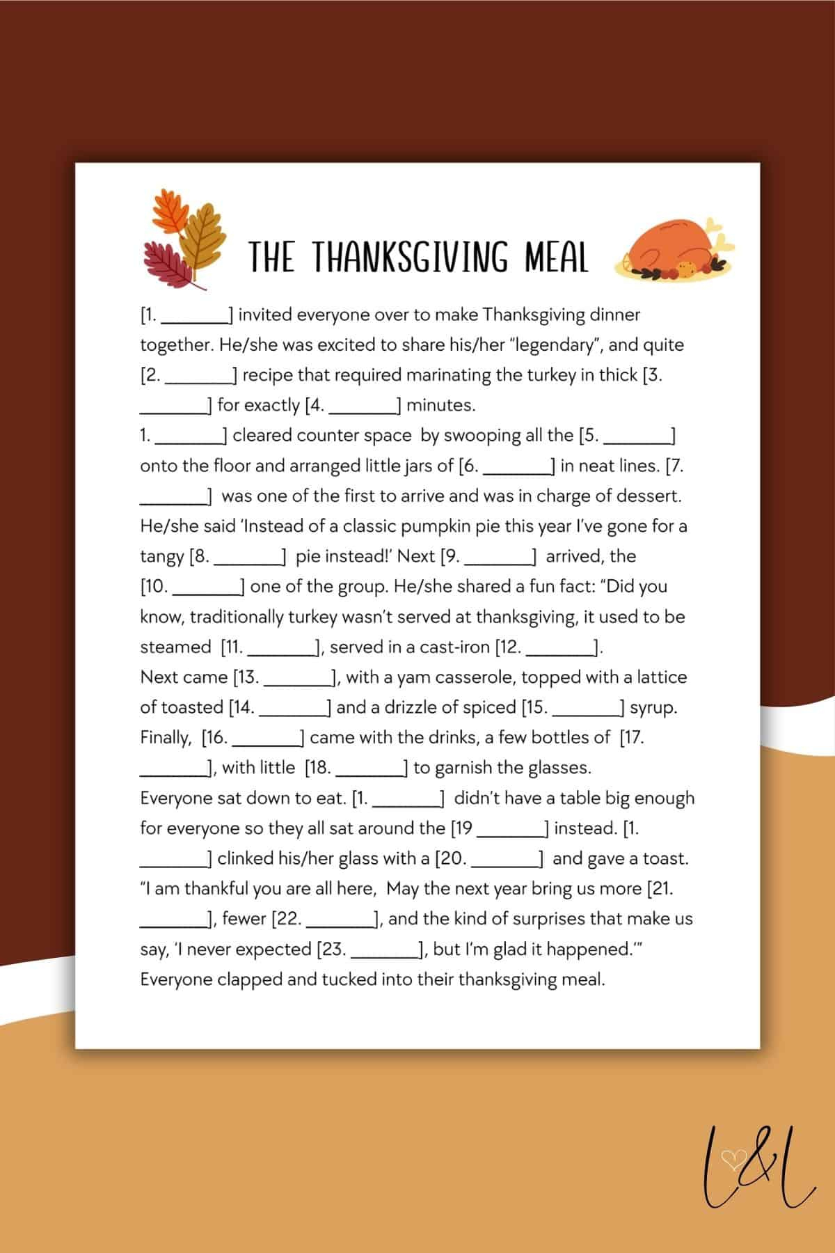 Thanksgiving Mad Libs Style Free Printable - Love &amp;amp; Laugh Games throughout Thanksgiving Mad Libs Worksheets