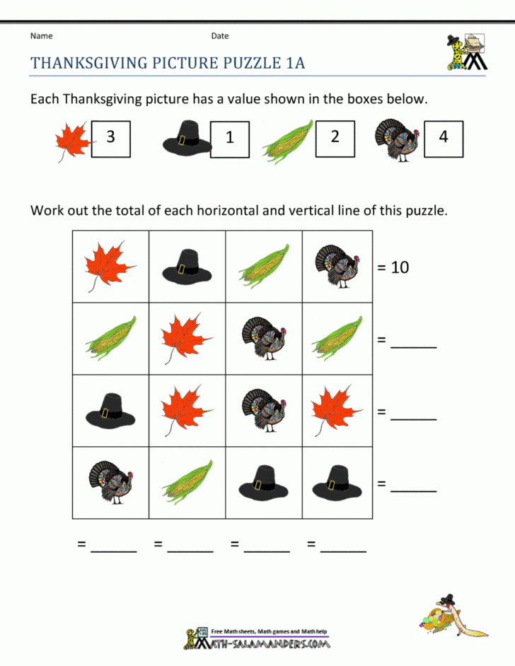 Free Thanksgiving Math Worksheets For Kindergarten